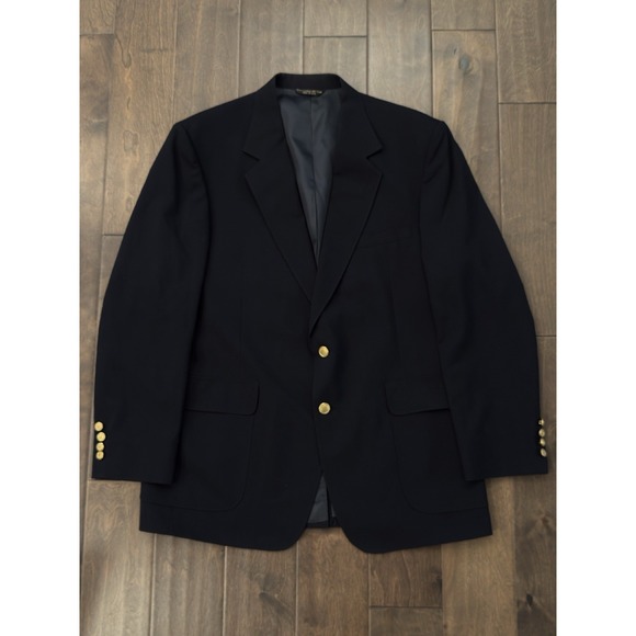 Meeting Street Blazer Sport Coat Mens 44L Navy Blue/Gold 100% Wool Made In USA - Picture 1 of 9